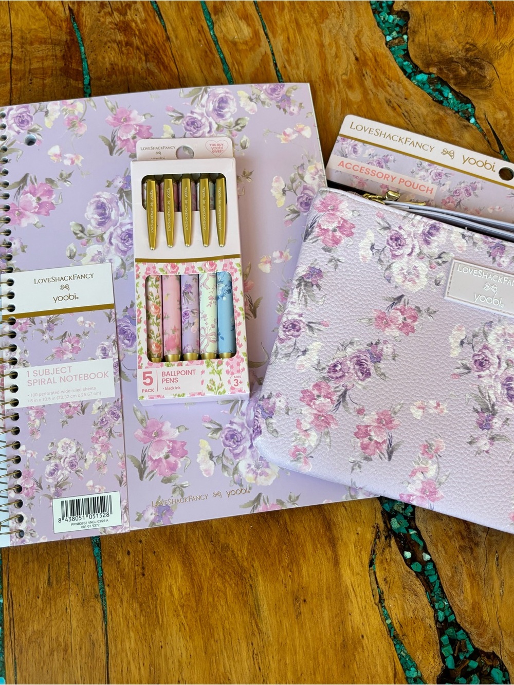 LoveShackFancy Lavender Floral Wristlet Pouch, notebook, pen bundle - Picture 3 of 3